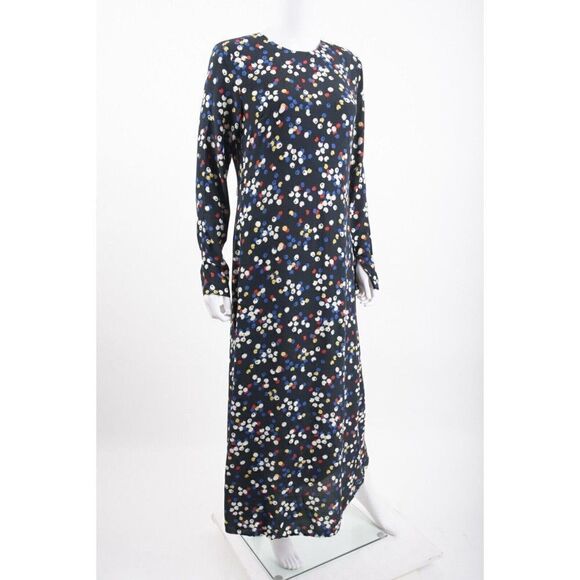 Zara Womens Long Printed Dress Dots M Black Multicolor Long sleeved 5216/263 - Picture 2 of 6